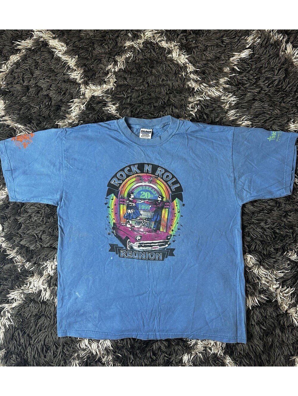 Vintage 90s Gildan Rock N Roll Reunion 1999 T Shirt Mens XL Blue Graphic Tee